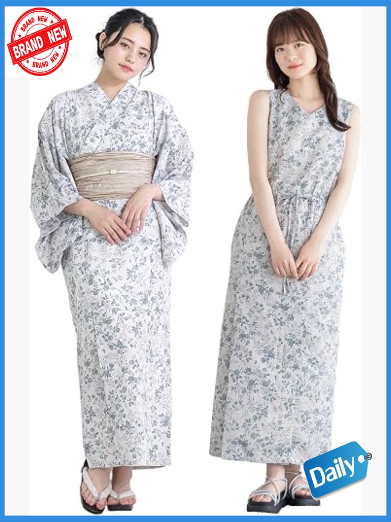 3-Piece Kimono Style Dress Set Yukata Outfit With Top, Dress & Obi Belt